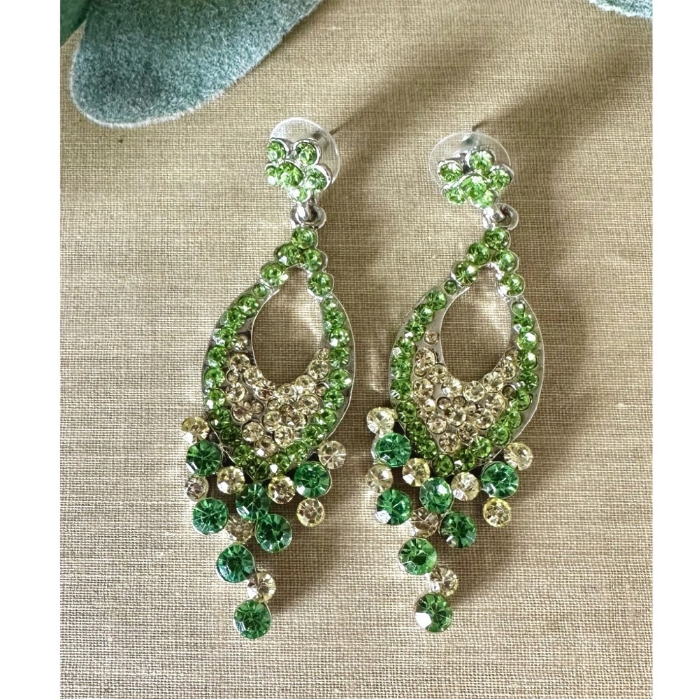 Green rhinestone chandelier earrings
